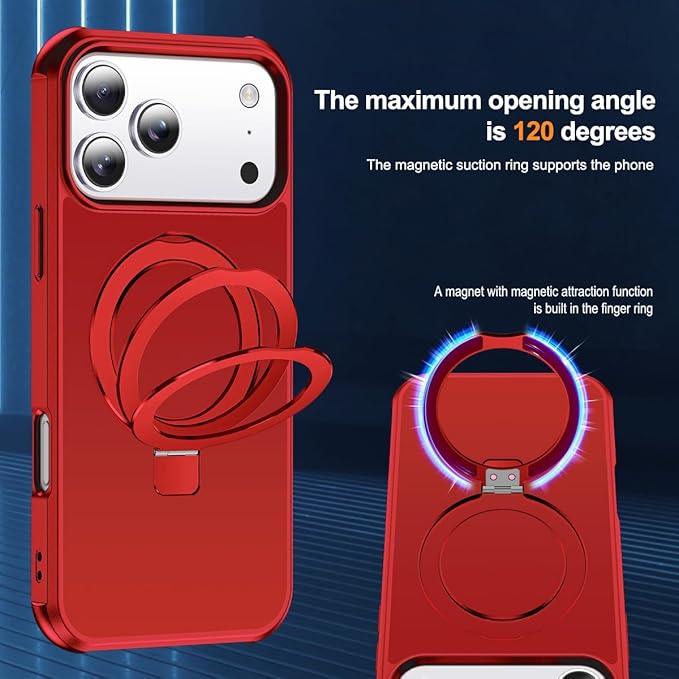Compatible with iPhone 17 Pro Max Case with Invisible Magnetic O-Ring Stand Military-Grade Phone Case for iPhone 17 ProMax 6.9" [Compatible with Mag-Safe][Great Grip Feeling], Red