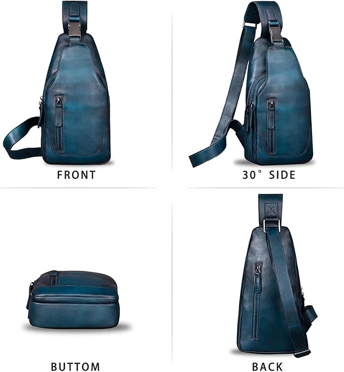 IVTG Genuine Leather Sling Bag for Men and Women Chest Shoulder Crossbody Hiking Backpack Vintage Handmade Daypack