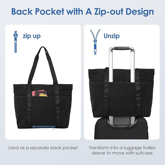 Tote Bag for Women with Zipper, Convertible Travel and Work Shoulder Bag, Large Teacher Tote Bag with Luggage Strap