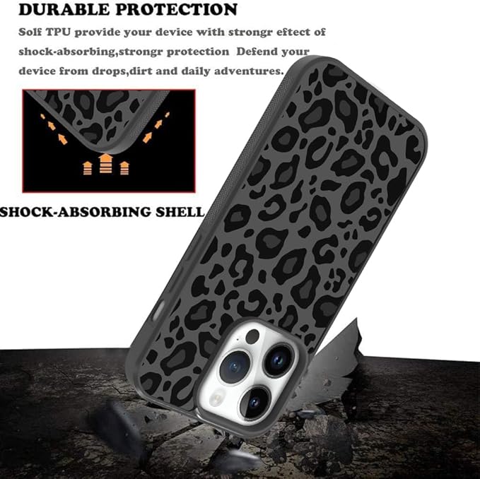 KANGHAR Case Compatible with iPhone 15 Pro,Black Leopard Design Compatible with MagSafe,Tire Texture Non-Slip +Shockproof Rugged TPU Protective Magnetic Case Designed for iPhone 15 Pro 6.1 Inch