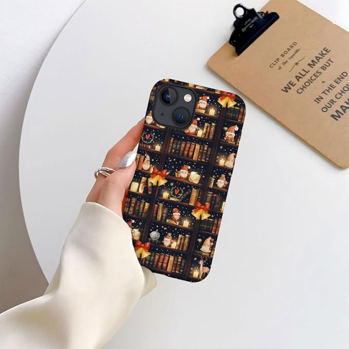 DAIZAG Case Compatible with for iPhone 13,Christmas Santa Claus Bookshelf Bells Phone Case for iPhone 13 for Girl Women Boy Men