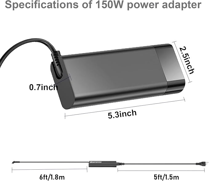 150W Slim Smart AC Adapter for HP Zbook 15 16 17 15u 15v G3 G4 G5 G6 G7 G8 G9 Studio G4 G5 G7 G8 G9 Victus 15 OMEN by 15 17 Pavilion Gaming 15 17 TPN-CA11 TPN-DA09 Spectre Laptop Charger Power Supply