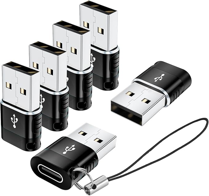 USB to USB C Adapter 6 Pack,USB to Type C Adapter,USBC Female to USBA Male OTG Adaptor, USBC Converter for iPhone 16 15 14,MacBook Pro,iPad,Samsung Galaxy,Black