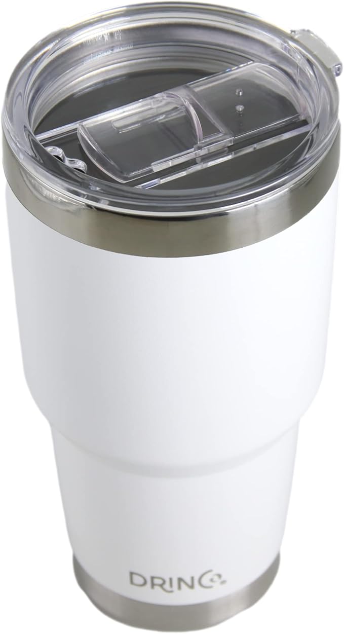 Drinco - 30 oz Stainless Steel Tumbler | Double Walled Vacuum Insulated Mug With Lid, 2 Straws, For Hot & Cold Drinks (30oz Artic White, 30oz)