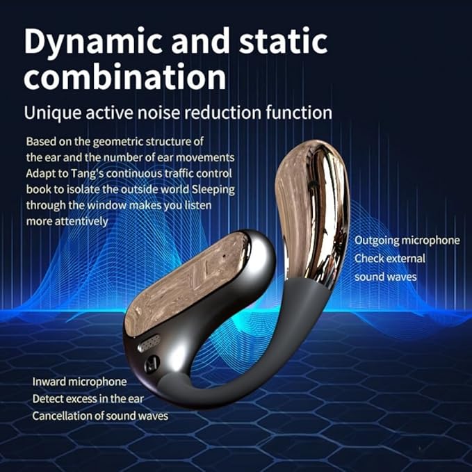 Open Ear Headphones Wireless Bluetooth 5.3 Earphones for Snug Fit, Ergonomic Ear Hook, Clear Calls, Wireless Earbuds, Digital Display Charging Case 40H Playtime Black