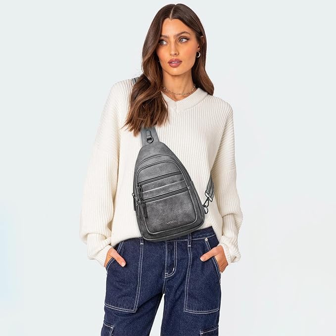 Sling Bag for Women Crossbody Bags Sling Purse Cross Body Backpack Vegan Leather Over Shoulder Bag Travel Dark Grey