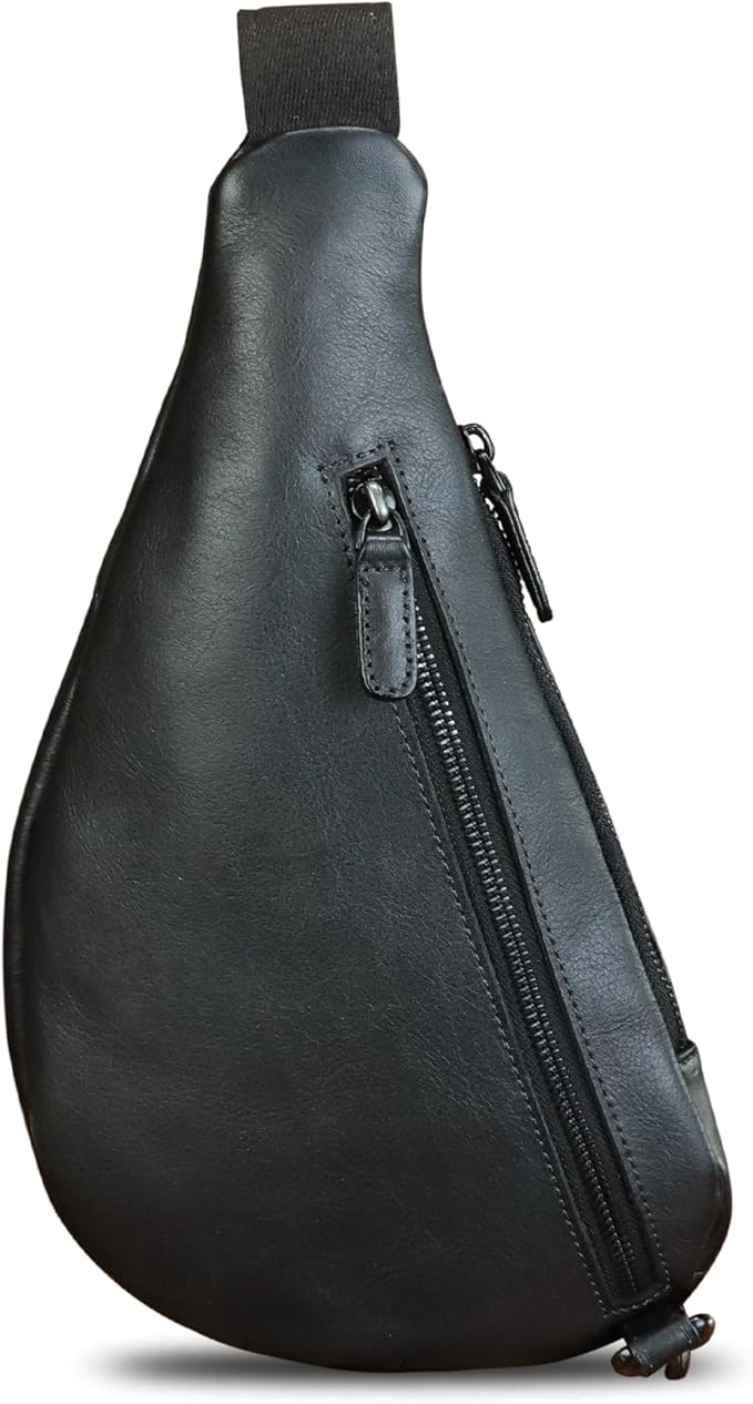 LRTO Genuine Leather Sling Bag for Men and Women Vintage Real Leather Crossbody Chest Bags Backpack Purse for Travel Hiking