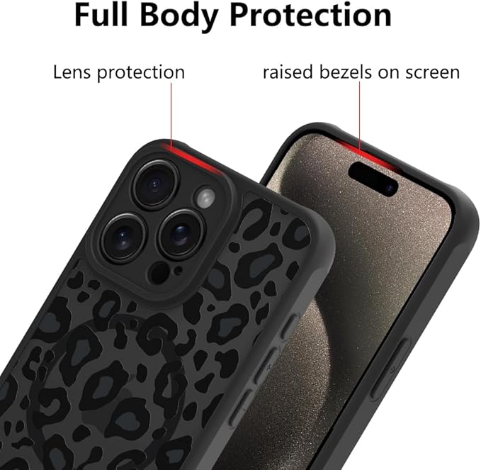 KANGHAR Case for iPhone 15 Pro Max Phone Case [Compatible with Magsafe] Leopard Printed Pattern Cute Cheetah Protective Magnetic Case for Girls Women Men 6.7"