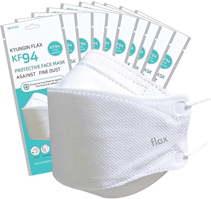 KN FLAX - Face Protective Mask (White) [Made in Korea] [10 Individually Packaged] 4-Layers Premium KF94 Certified Safety Mask for Adult [English Packing]