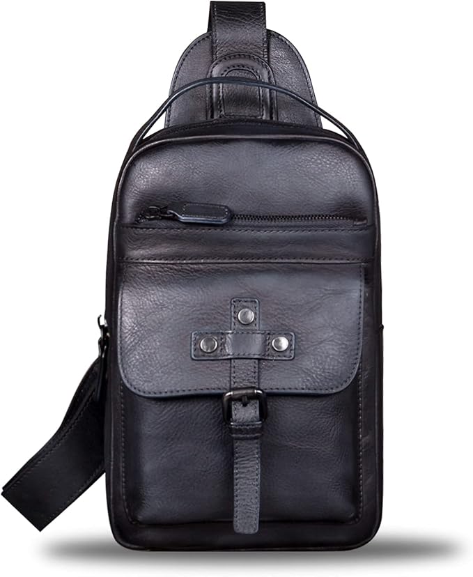 IVTG Genuine Leather Sling Bag Chest Shoulder Fanny Bag Hiking Backpack Vintage Handmade Crossbody Daypack