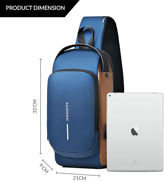 Unisex Anti-Theft Sling Bag with USB Port, Water-Resistant Crossbody Chest Backpack for Travel & Work