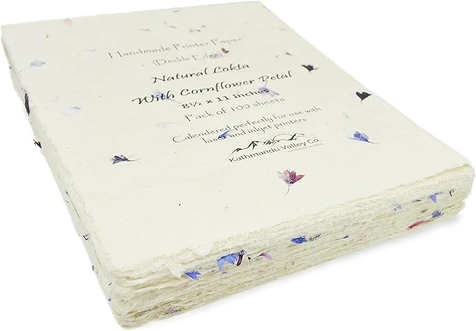 Handmade Lokta Laser and Inkjet Printer Paper with Deckle Edge 8.5x11 Inch Vintage Decorative Specialty Printing Paper (100 Sheets, Cornflower)