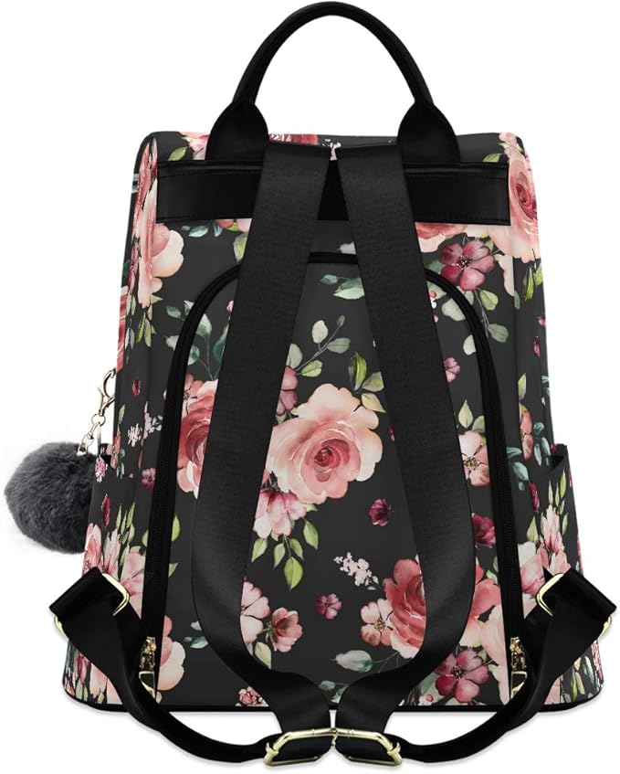 ALAZA Rose Flowers Floral Black Backpack Purse for Women Anti Theft Fashion Back Pack Shoulder Bag