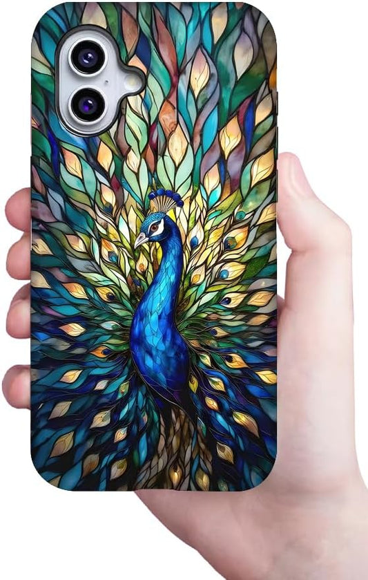 Generic Case Compatible with iPhone 14 Pro,Peacock Stained Phone Case for Girl Women,Durable Protection Case