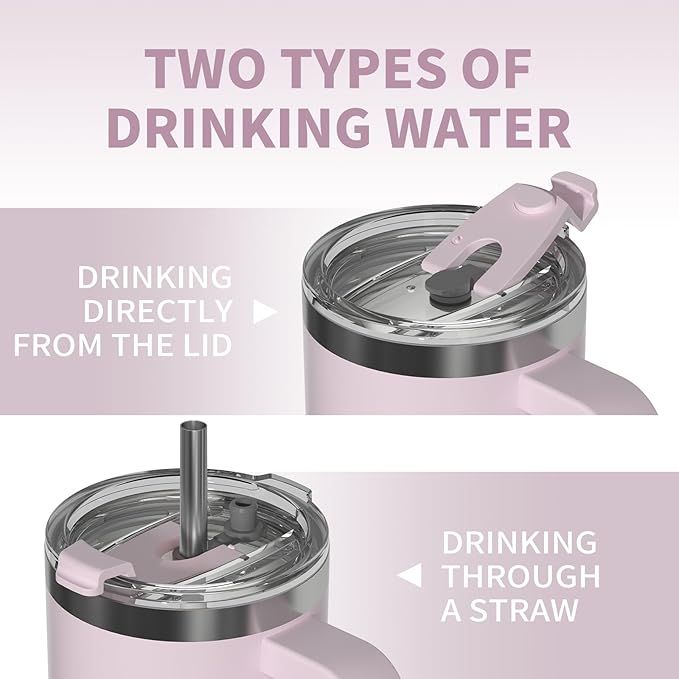 20 oz Tumbler with Handle,Tumbler with Lid and Straw,Double Wall Insulated Cup Stainless Steel Travel Mug(Cold for 34 Hours),Water Bottle for Iced Tea,Coffee,Cold Beverages(Rose Quartz)