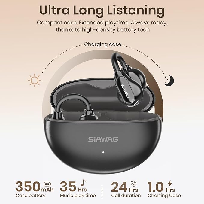 Clip On Earbuds, Wireless Open Ear Earbuds Headphones, Bluetooth 5.4, 11 mm Driver, HiFi 3D Stereo, Tap Control, Ultra-Light 3g Fit, IPX5 Waterproof Sport Earphones for Workouts and Daily Use