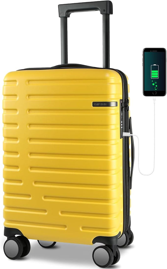 EMPSIGN Carry On Luggage with Spinner Wheels, Hard Shell Carry-On Expandable Suitcase 21x14x9 Airline Approved & Built-in TSA Lock, Durable Travel Rolling Suitcase, Carry-On 20-Inch, Yellow