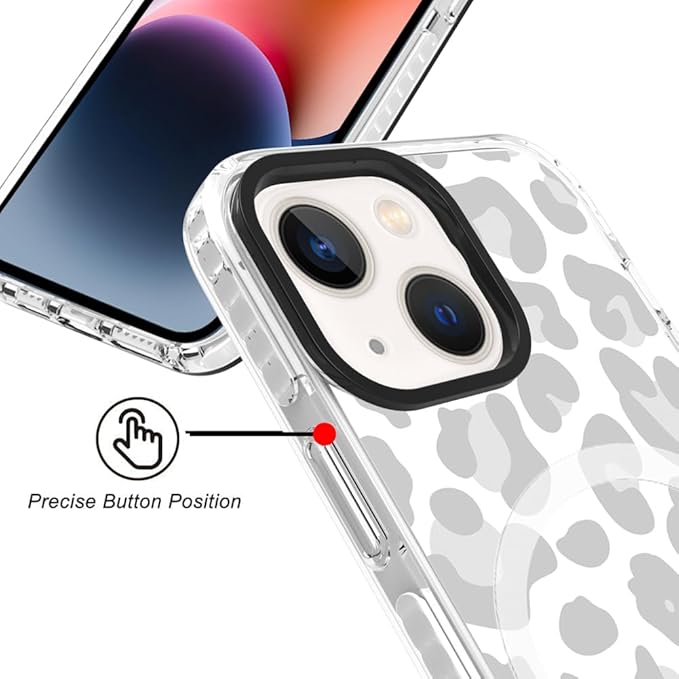 SAKUULO Magnetic for iPhone 14 Case Light Gray Leopard Print Pattern [Compatible with MagSafe] Wireless Charge Slim Shockproof Case for iPhone 14 Phone Case, Gray Leopard (6.1")