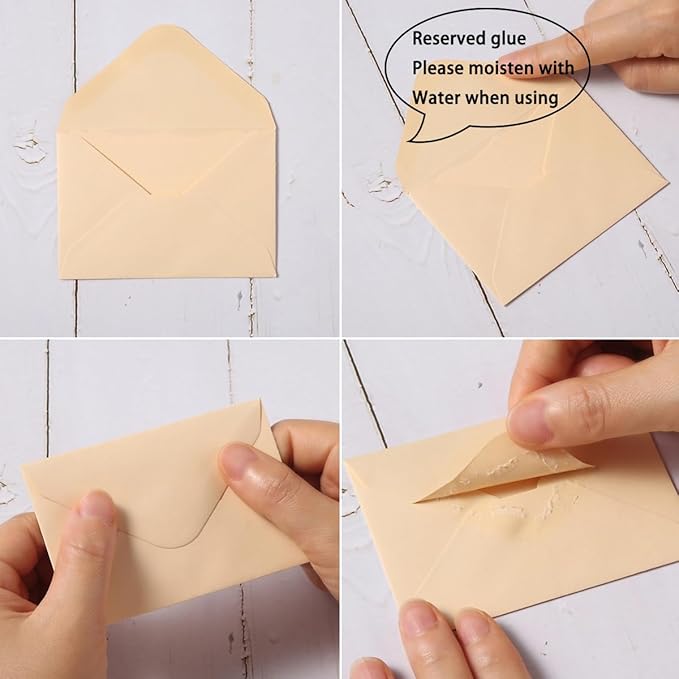 100 Pack Mini Envelopes with Note Cards in 5 Colors for Wedding, Birthday, Baby Showers, 4 x 2.7 Inches (Brown)