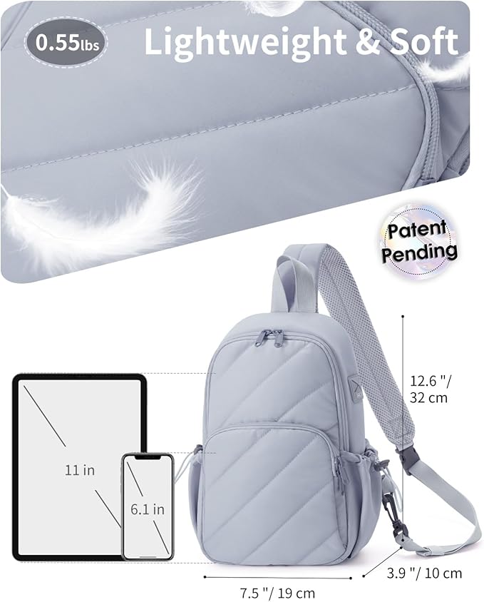 Wandering Nature Sling Bag for Women Lightweight Quilted Crossbody Bag Fits for 11" Tablet with Breathable Back Panel Anti Theft Pocket Padded Strap USB Charge Port, Ideal for Travel, Daily Use