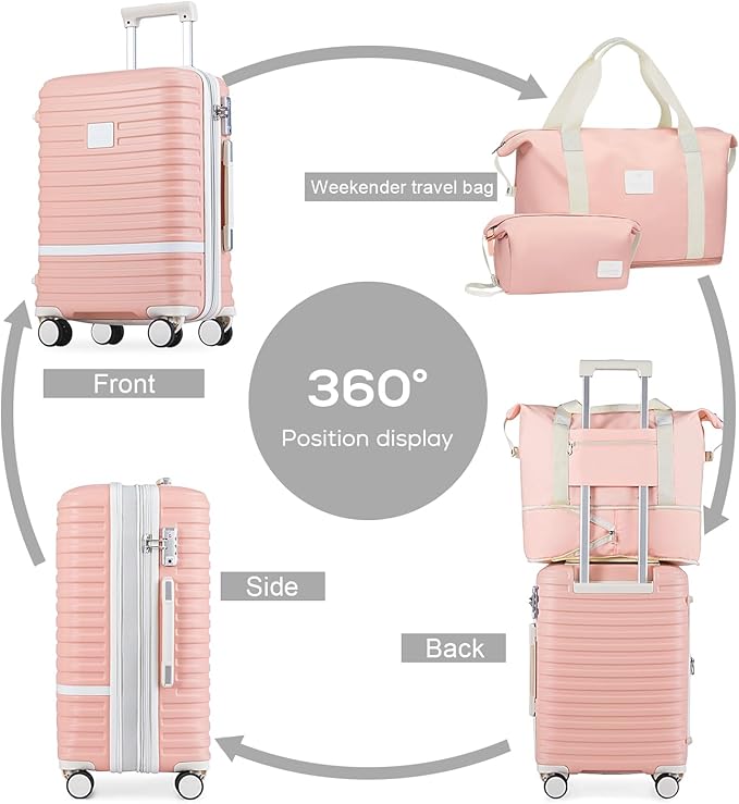 Joyway Luggage Set 3 Piece Suitcase Sets with Spinner Wheel,Hardside Expandable Travel Laggage with TSA Lock (20/24/28,Pink