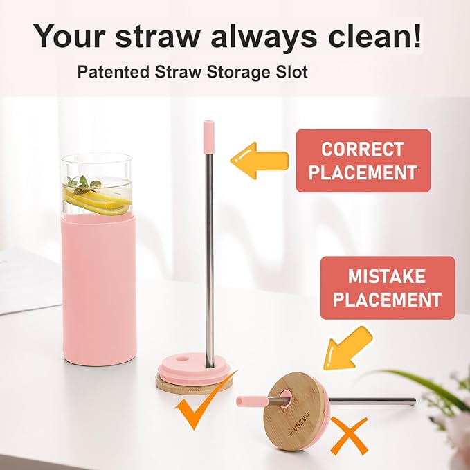 Glass Tumbler w/Lids & Straw: 24 oz Reusable Glass Cup w/Bamboo Lid, Stainless Steel Straws, BPA-Free, Leak-Proof, Dishwasher Safe for Coffee/Smoothies/Hot Beverage, Travel/Office/Home Use, 1-Pk