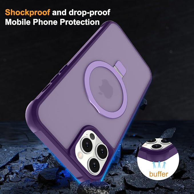 Magnetic Compatible with iPhone 12 Pro Max Case with Stand [Military Grade Drop Tested][Compatible with Magnet] Ring Translucent Slim Hard Back Soft Edge, Purple