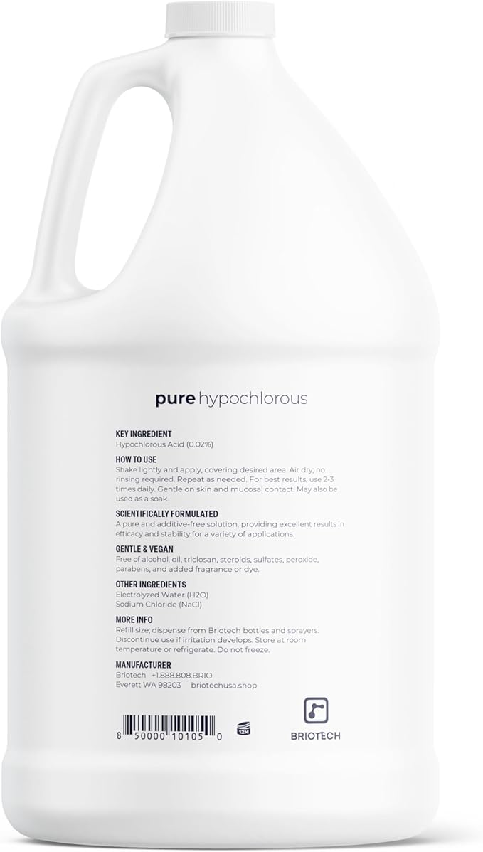 BRIOTECH Pure Hypochlorous Acid Cleanser, Original Premium HOCl Topical Solution, Multi-Purpose Cleaner, Family Approved & Pet Friendly, 1 Gallon Refill (4 Pack)