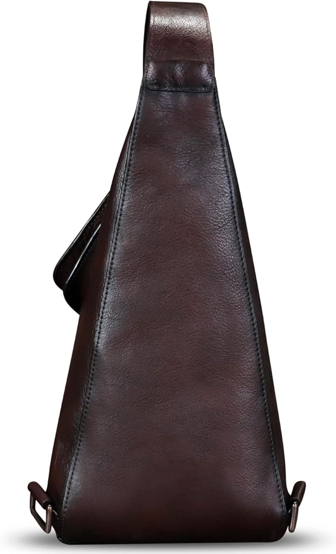 Genuine Leather Sling Bag for Men and Women Vintage Full Grain Leather Sling Purse Chest Daypack Over Shoulder Crossbody Bag (Coffee)