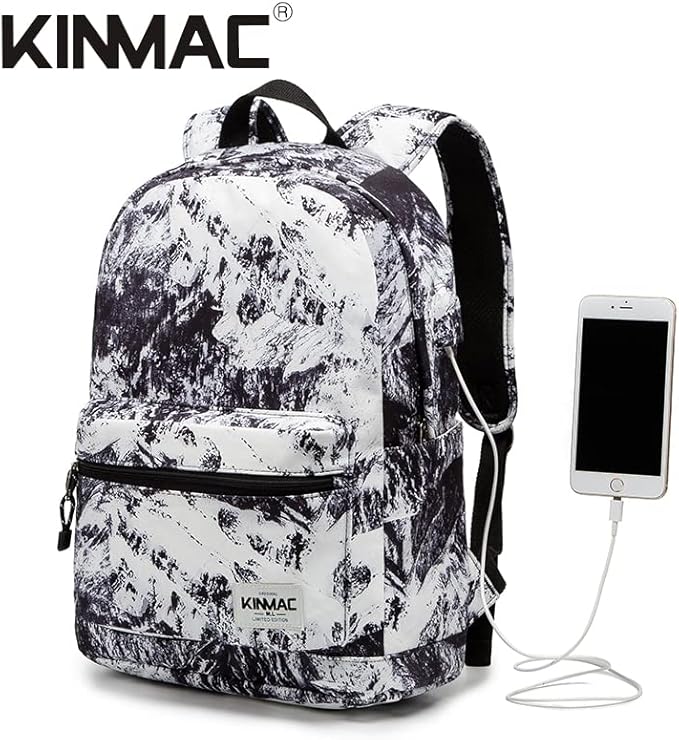 Kinmac Water Resistant Laptop Backpack with USB Charging Port for Laptop Up to 15.6 Inch (Snow Mountain)