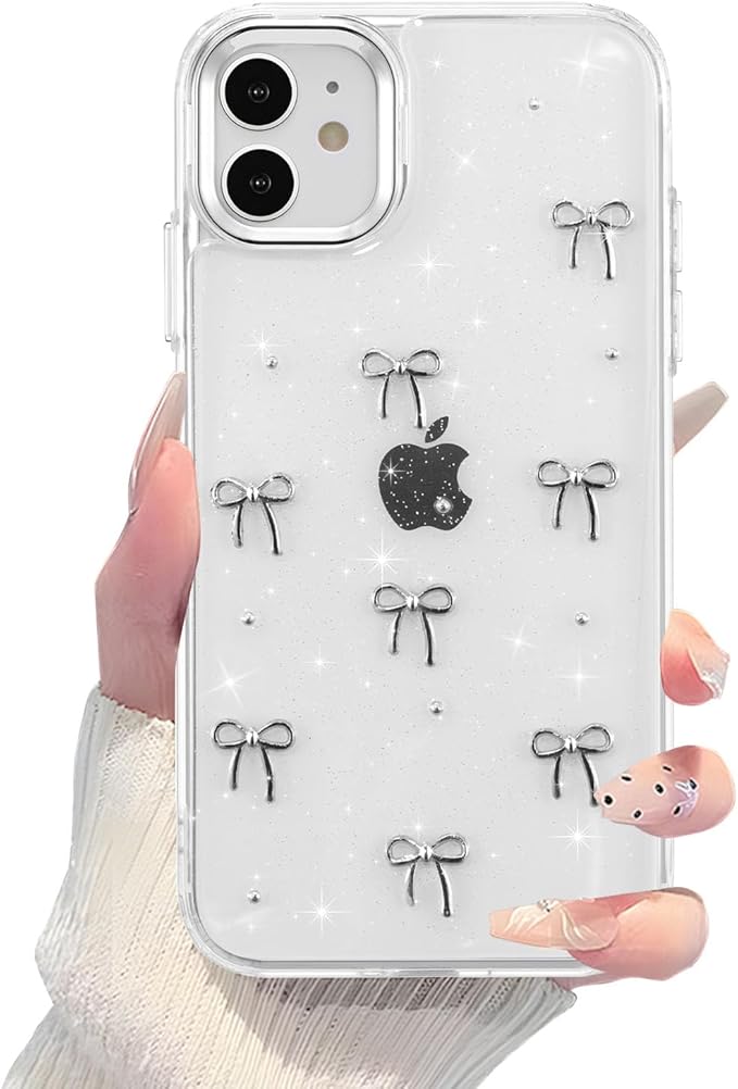 EYZUTAK Case for iPhone 11, Bling Glitter 3D Bowknot Phone Case Cute Sparkly Crystal Clear Bow Aesthetic Design Case Slim Soft Durable TPU Transparent Protective Cover for Women Girls - Bow