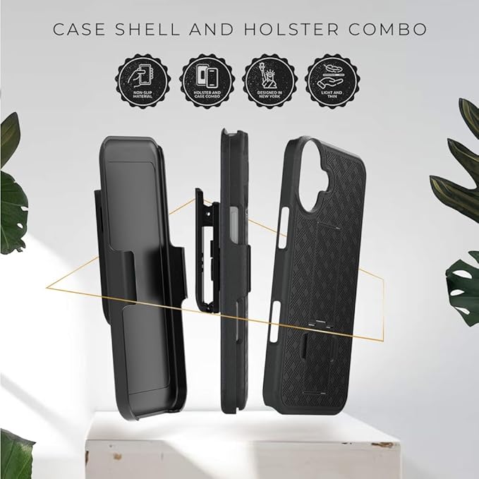 MOTIVE iPhone 16 Plus Holster Case, Belt Clip Case, Shell Holster Combo, Slim Rugged Drop Shockproof Protective Cover with Kickstand (6.7") | Ranger Series