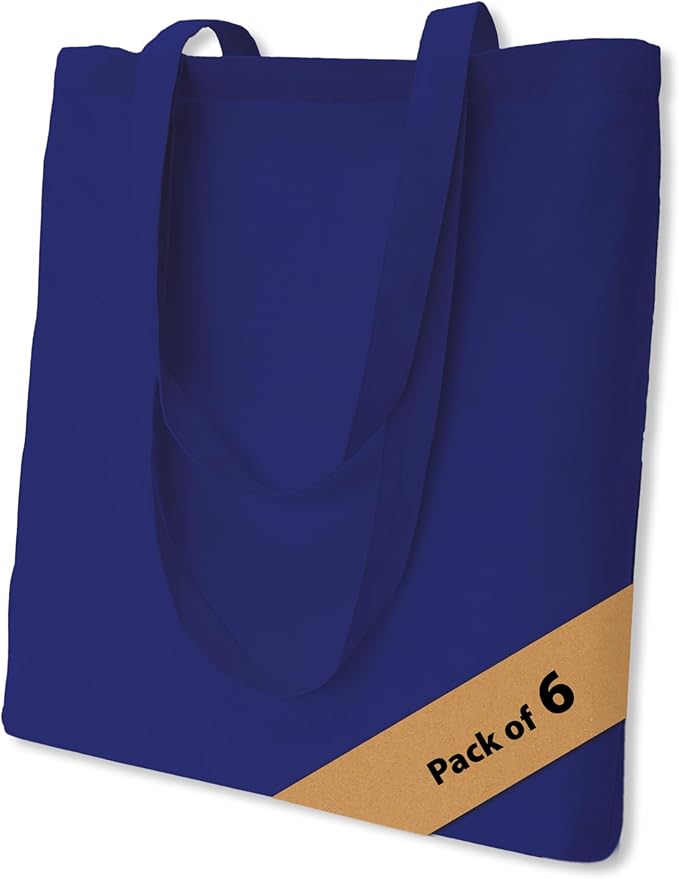 5|6|12|24 Pack Cotton Canvas Tote Bags, Reusable Shopping Grocery Bag, 16”x15” Blank Bulk Cloth Bags for DIY & Promo