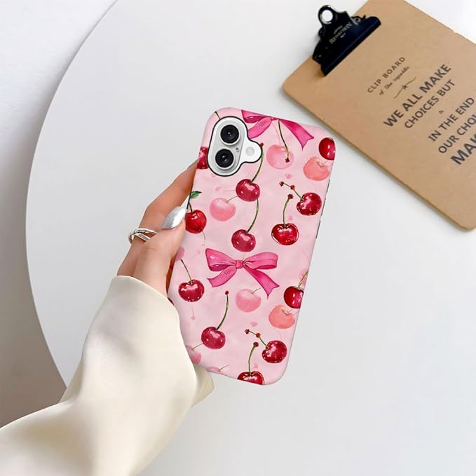 DAIZAG Case Compatible with for iPhone 16,Cherry Pink Bow Ribbon Phone Case for iPhone 16 for Girl Women Boy Men