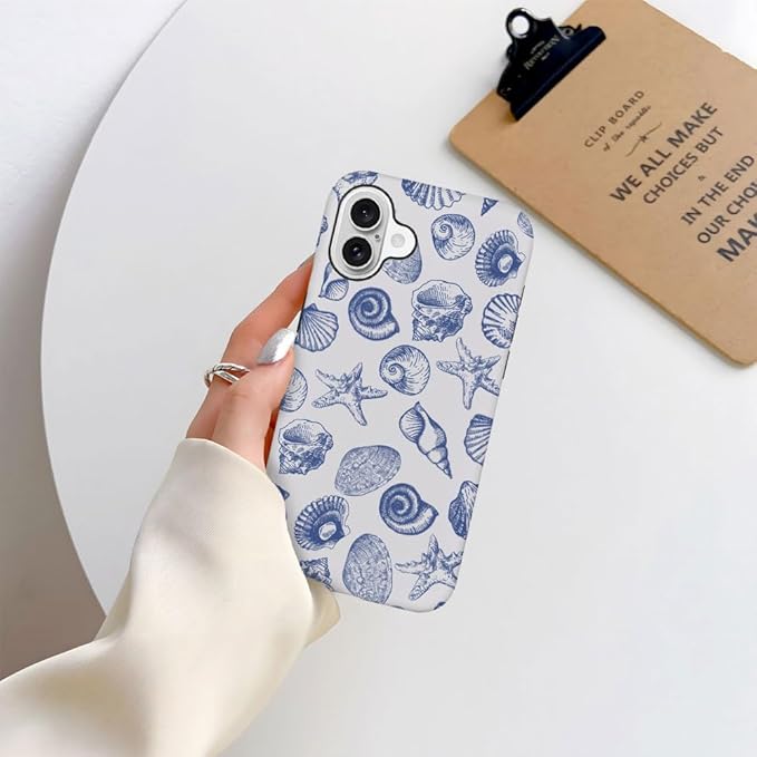 DAIZAG Case Compatible with for iPhone 16 Plus,Cute Blue Seashell Phone Case for iPhone 16 Plus for Girl Women Boy Men