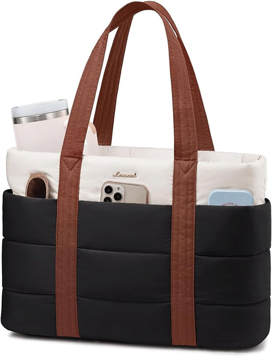 LOVEVOOK Tote Bag for Women, Large Puffer Work Tote Laptop Bag, Lightweight Travel Tote Bag with Zipper Gifts for Women