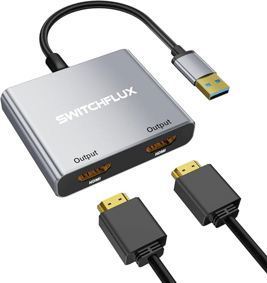 USB to HDMI Adapter,[Gold-Plated & Aluminum Shell] USB 3.0 to Dual HDMI for Dual Monitors,USB A to HDMI Splitter Support Windows,macOS - Driver Installation Required