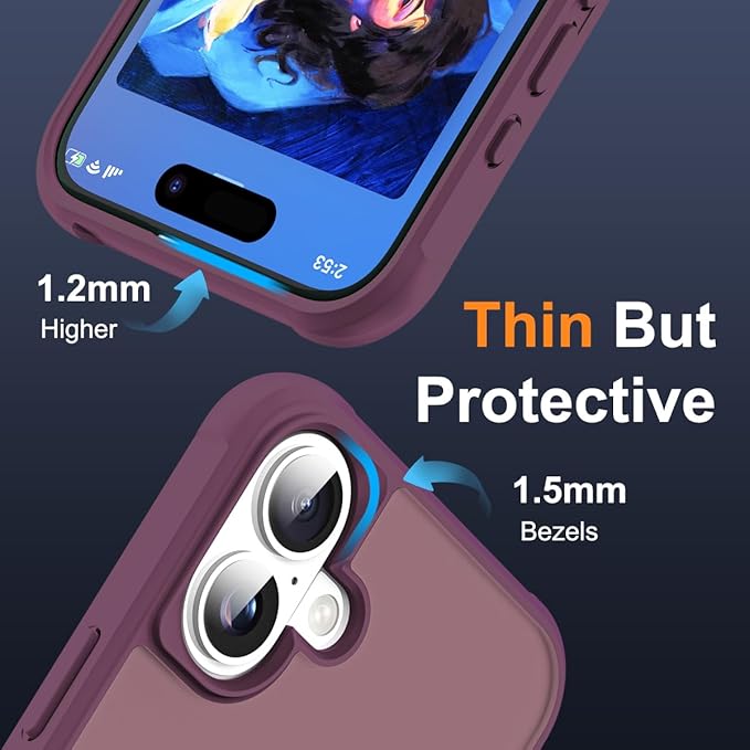 Compatible with iPhone 16 Plus Case with Invisible Magnetic O-Ring Stand Military-Grade Translucent Case for iPhone 16 Plus 6.7" [Compatible with Mag-Safe][Great Grip Feeling], Wine Red
