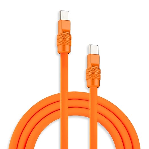 chubbycable Chubby 2.0 Fast Charging Cable Durable Soft Silicone USB C Cable 240W Extra Thick Charger Cord Compatible with iPhone 16/15 Series iPad, Orange+Orange, Type-C to Type-C, 4.9FT