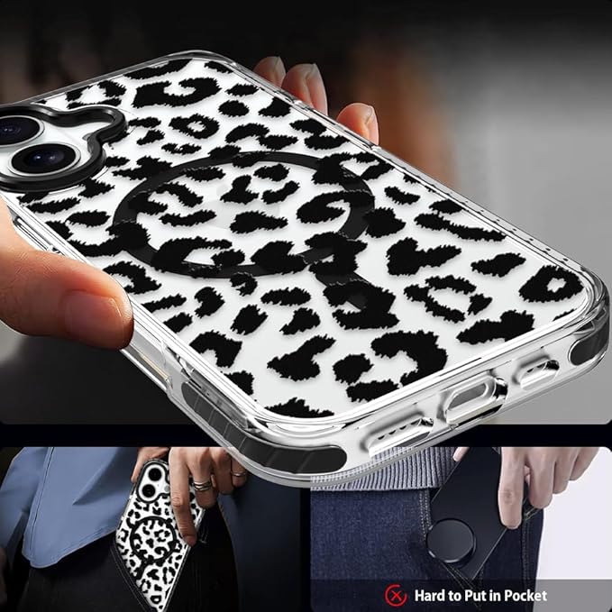 SAKUULO Magnetic for iPhone 17 Case with Screen Protector [Compatible with MagSafe] Black Leopard Print Pattern Wireless Charge Strengthen Protection Cover Black Leopard (6.1")
