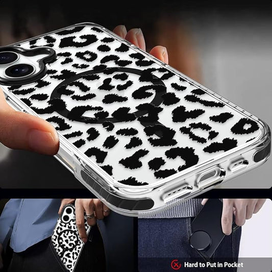SAKUULO Magnetic for iPhone 17 Case with Screen Protector [Compatible with MagSafe] Black Leopard Print Pattern Wireless Charge Strengthen Protection Cover Black Leopard (6.1")