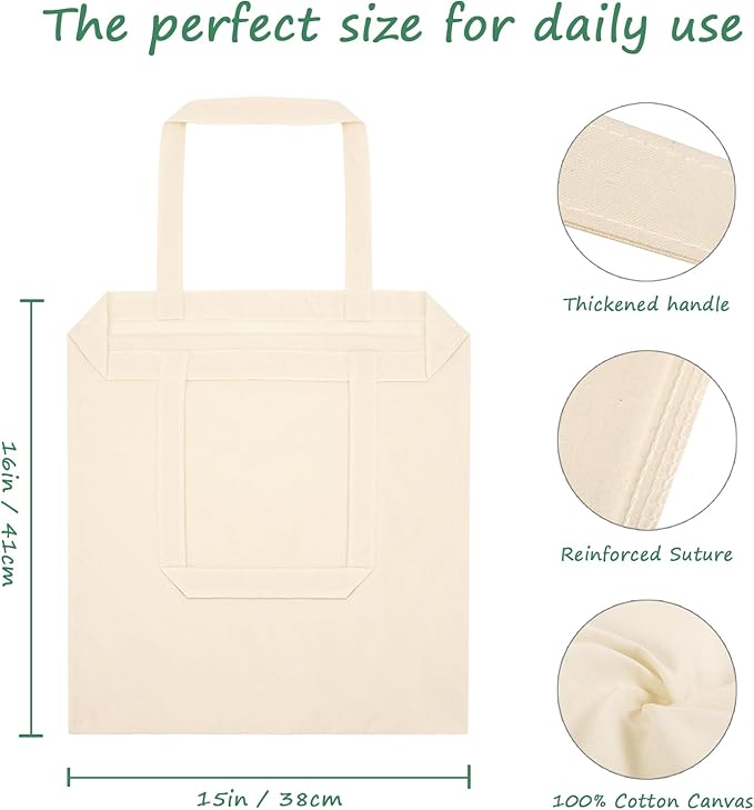 OKBA 20 | 50 Pack 15'' X 16'' Cotton Tote Bags for Tie Dye,Lightweight Tote Bags Bulk Reusable Grocery Shopping Cloth Bags