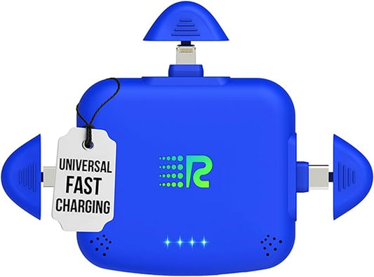 Universe 3 in 1 Portable Charger – 3300mah, 2.4A High-Speed Fast Charging Compatible with iPhone and Android Lightning, Type C, Micro-USB Charges 3 Devices at a Time Pre-Charged RC33 Blue