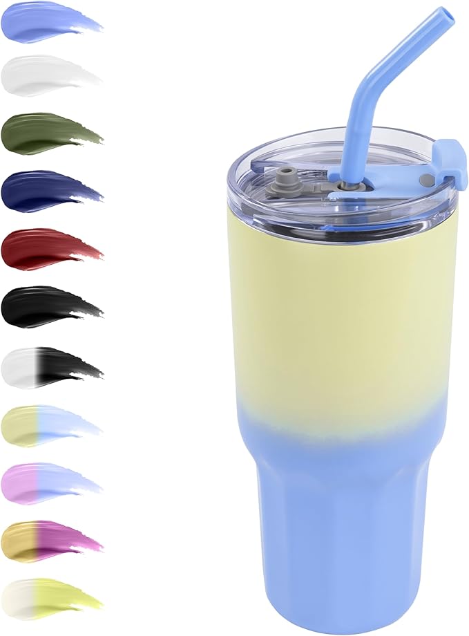 VEGOND 30 oz Insulated Stainless Steel Tumbler with lid and straw Double Wall Vacuum Travel Coffee Mug with Non-Slip Silicone Base, Sweat Proof Powder Coated Cup for Hot Cold Drinks, Blue and Green