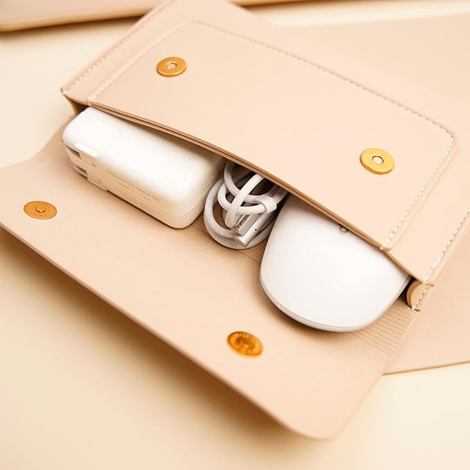 Laptop Sleeve 15 Inch Compatible with New MacBook Pro 15, MacBook Pro 16, Surface Book 15, Dell XPS 15 with Small Pouch, Mouse Pad and Cord Organizer, Color Beige