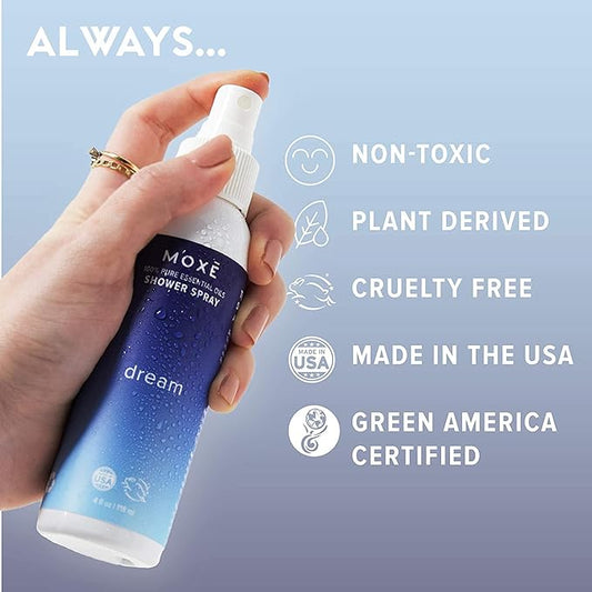 MOXĒ Dream Lavender & Chamomile Shower Steamer Spray, 100% Natural Certified Essential Oils, Bath Relaxation, Made in USA, 4 Ounces (2 Pack)