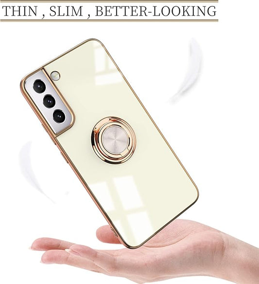 Tnarru Compatible for Samsung Galaxy S22 Plus Case with Ring Holder Kickstand [with Magnetic] Soft TPU Shockproof Electroplated Protective Phone Case for Galaxy S22+ 5G White