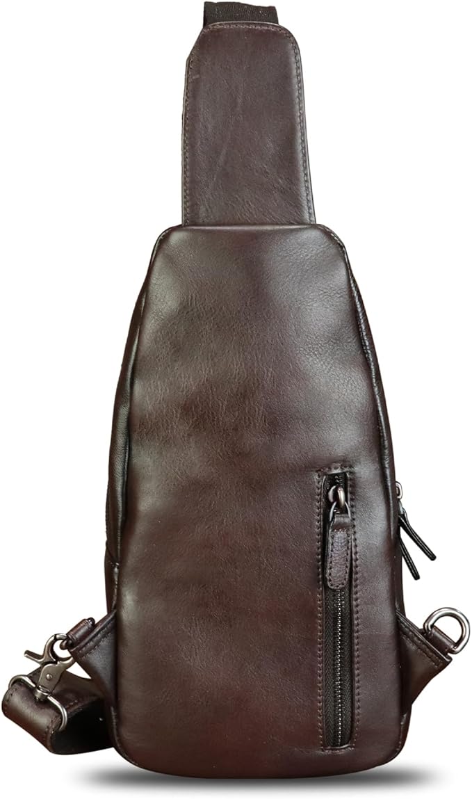 IVTG Genuine Leather Sling Bag Vintage Crossbody Shoulder Bag Handmade Casual Backpack Fanny Purse Chest Bag (Coffee)