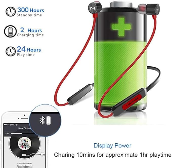 NANAMI Bluetooth Headphones Wireless Earbuds - Sports Magnetic Neckband Wireless Headsets, HiFi Stereo Deep Bass Updated Bluetooth 5.3 Earphones IPX7 Waterproof with Mic for Gym Running 24h Playtime