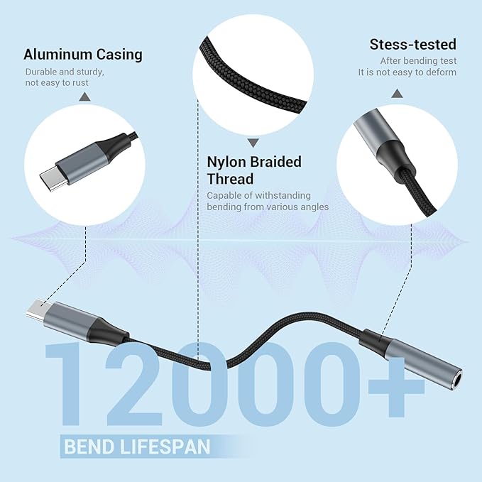 3pcs USB C to 3.5mm Female Headphone Jack Adapter, Upgrade Metal Case, Compatible with Samsung S20+/S21 Ultra, iPhone15 16, and More USB C Audio Devices